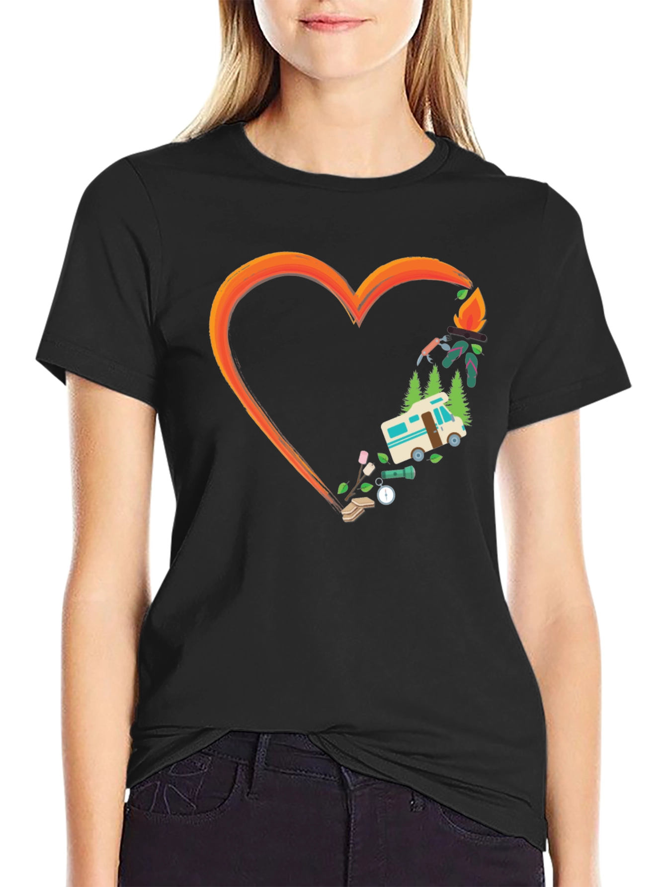 Camping Heart Graphic Tee - Outdoor Adventure Shirt