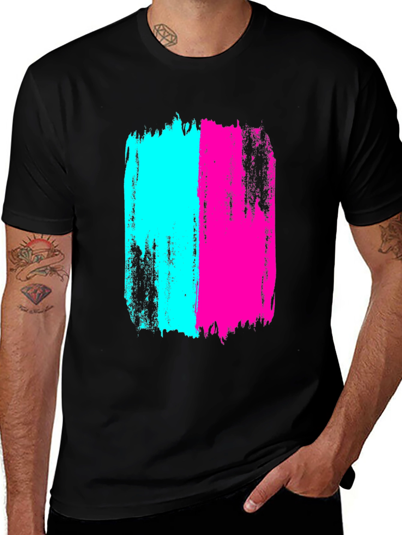 Bold Brushstroke Tee - Cyan & Magenta Graphic Print