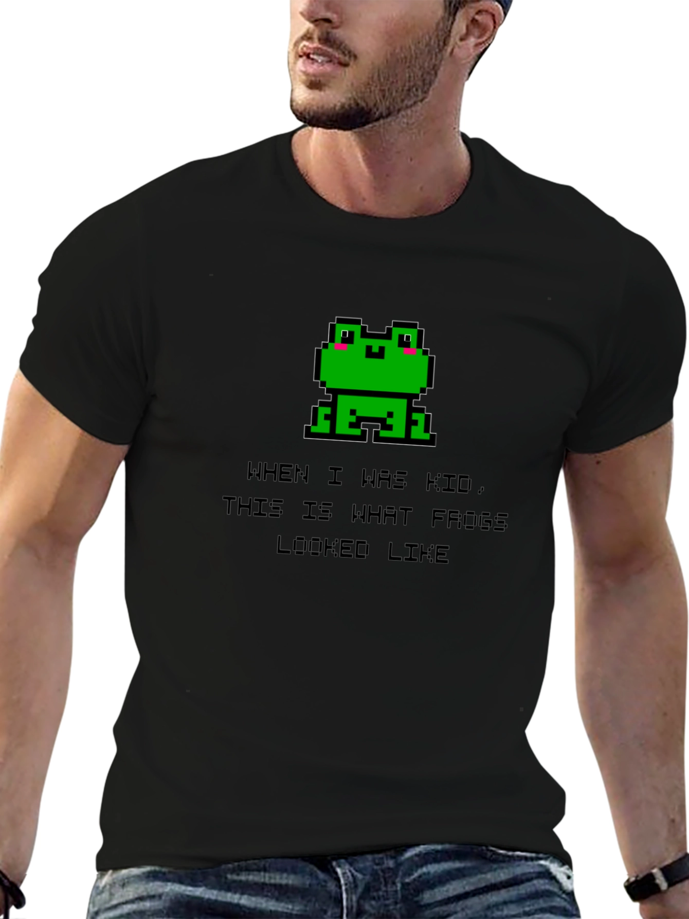 Retro Frog Pixel Art Black T-Shirt