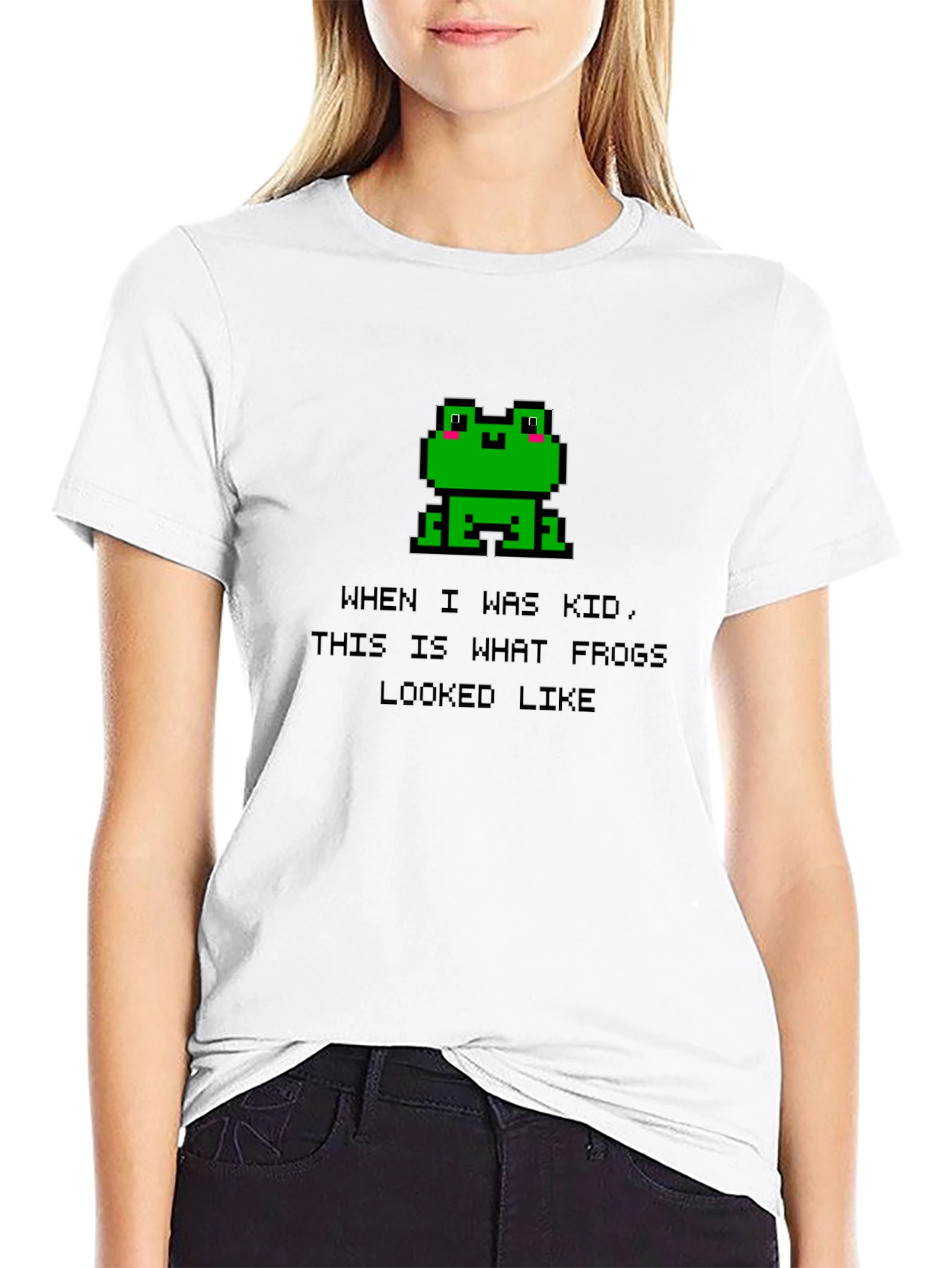Retro Frog Pixel Art Black T-Shirt