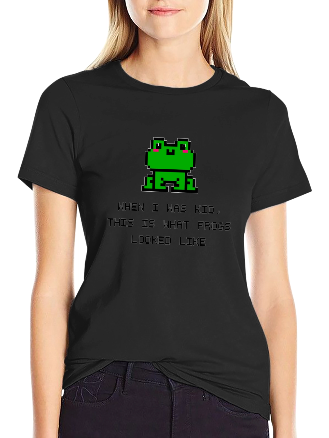 Retro Frog Pixel Art Black T-Shirt