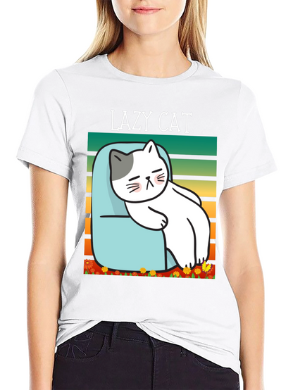Lazy Cat Graphic T-Shirt - Unisex Cotton Tee