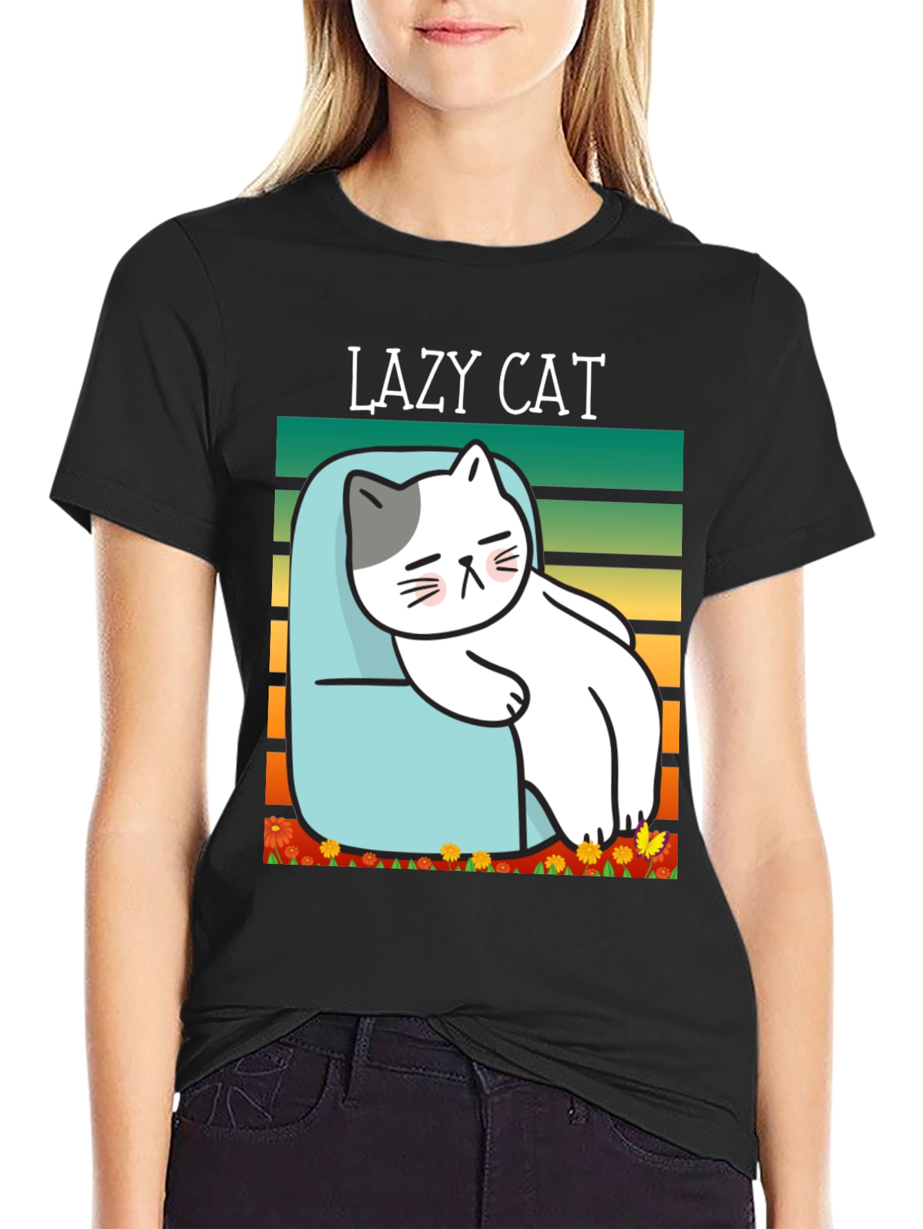 Lazy Cat Graphic T-Shirt - Unisex Cotton Tee
