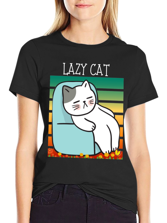 Lazy Cat Graphic T-Shirt - Unisex Cotton Tee