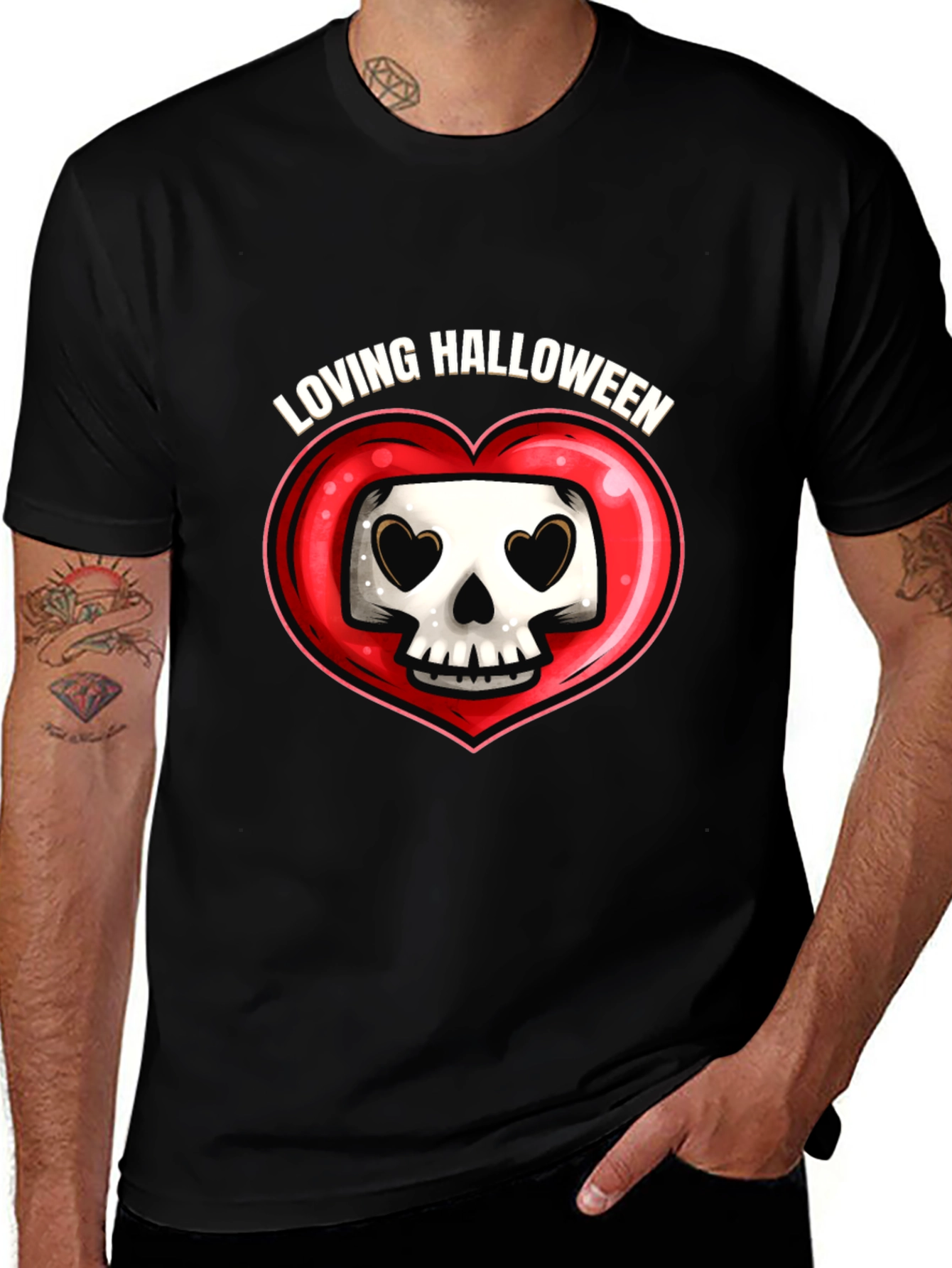 Loving Halloween Graphic Tee - Heart Skull