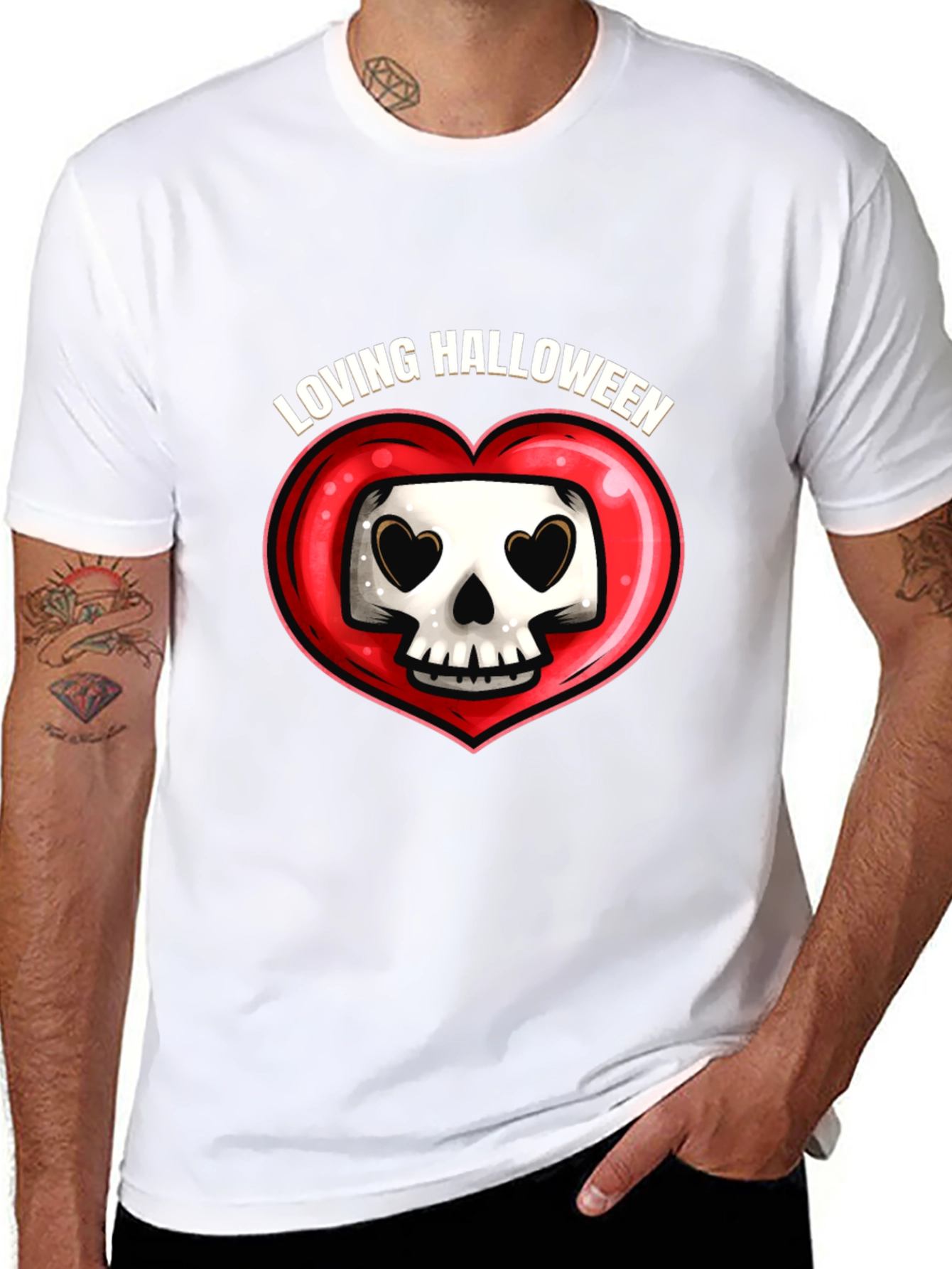 Loving Halloween Graphic Tee - Heart Skull
