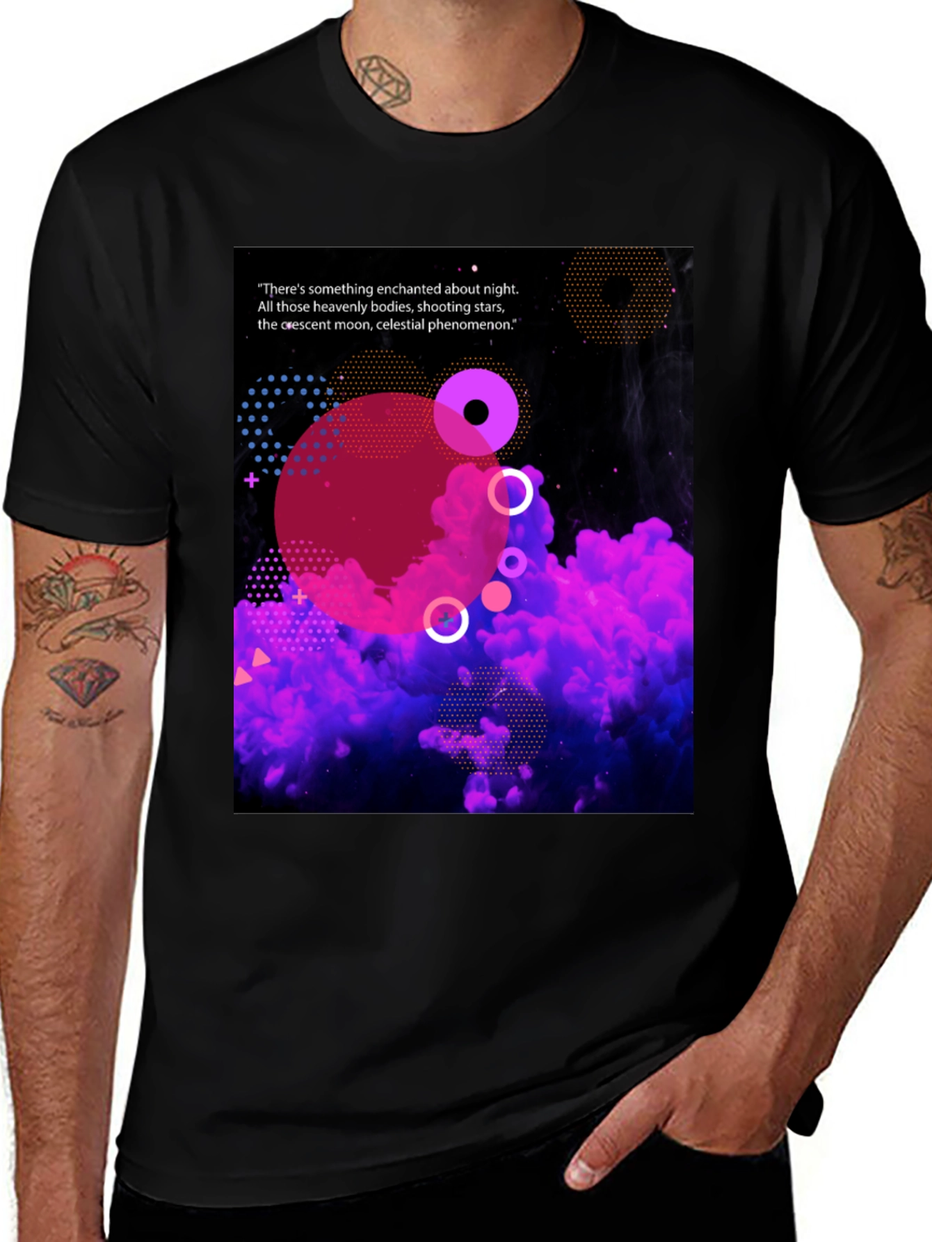 Enchanted Night Black T-Shirt - Celestial Design
