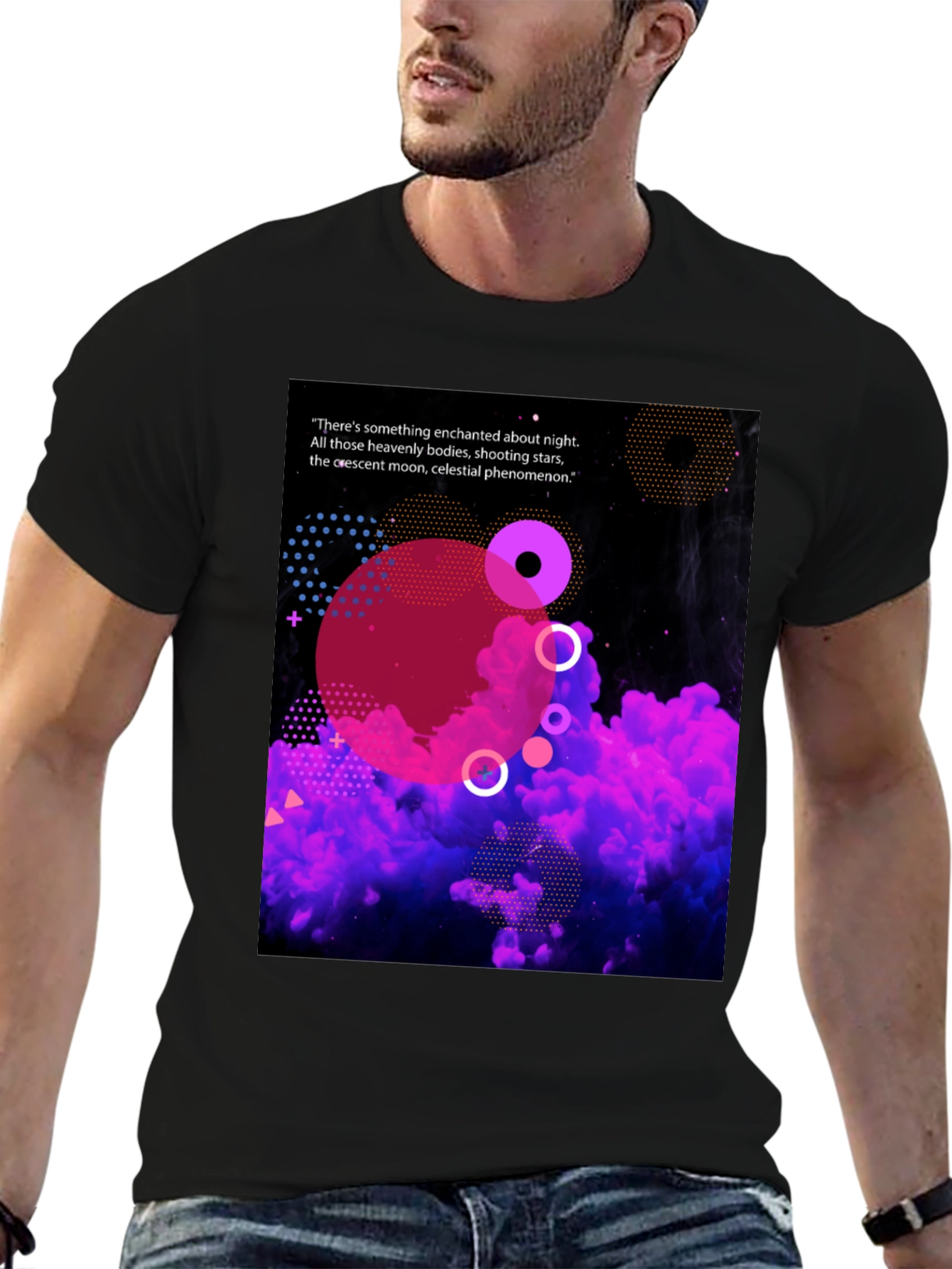 Enchanted Night Black T-Shirt - Celestial Design
