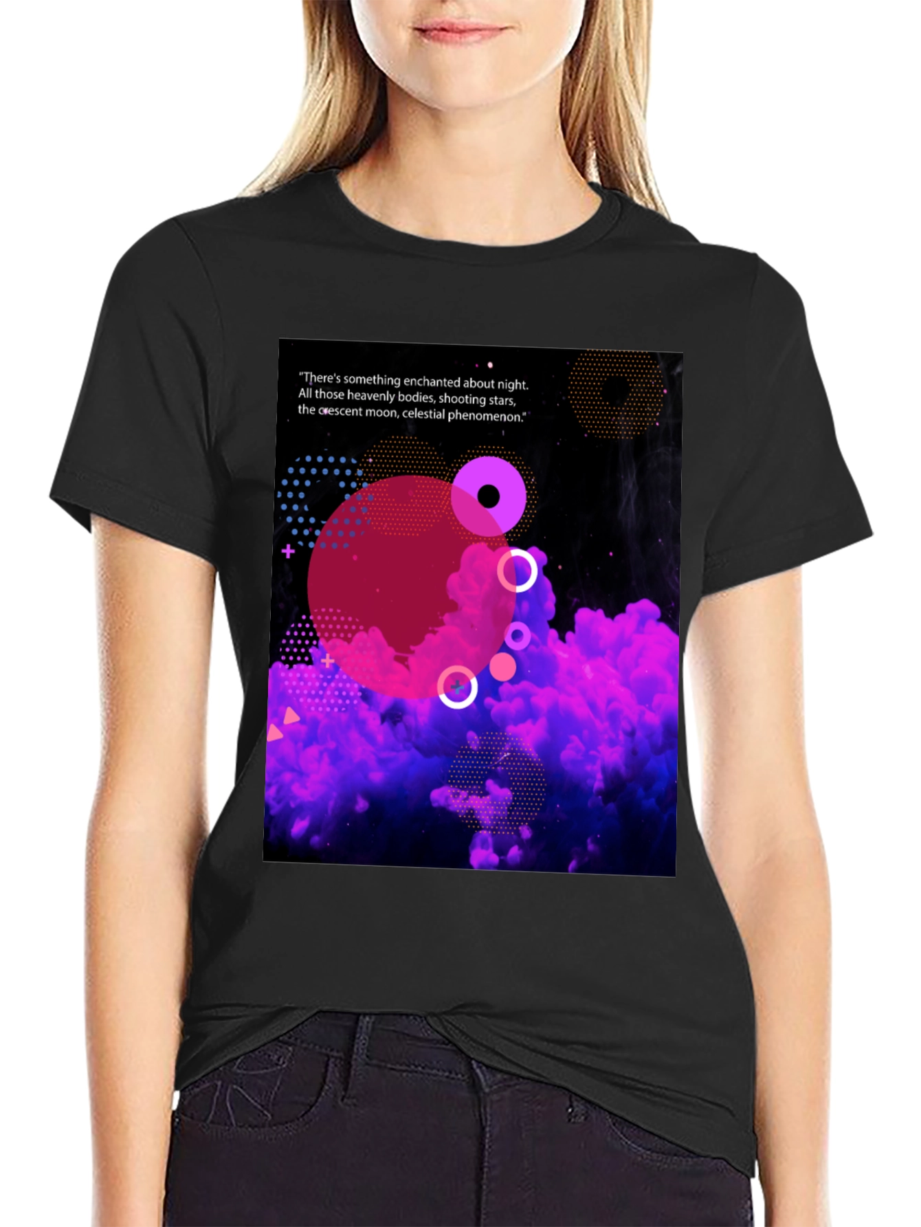 Enchanted Night Black T-Shirt - Celestial Design