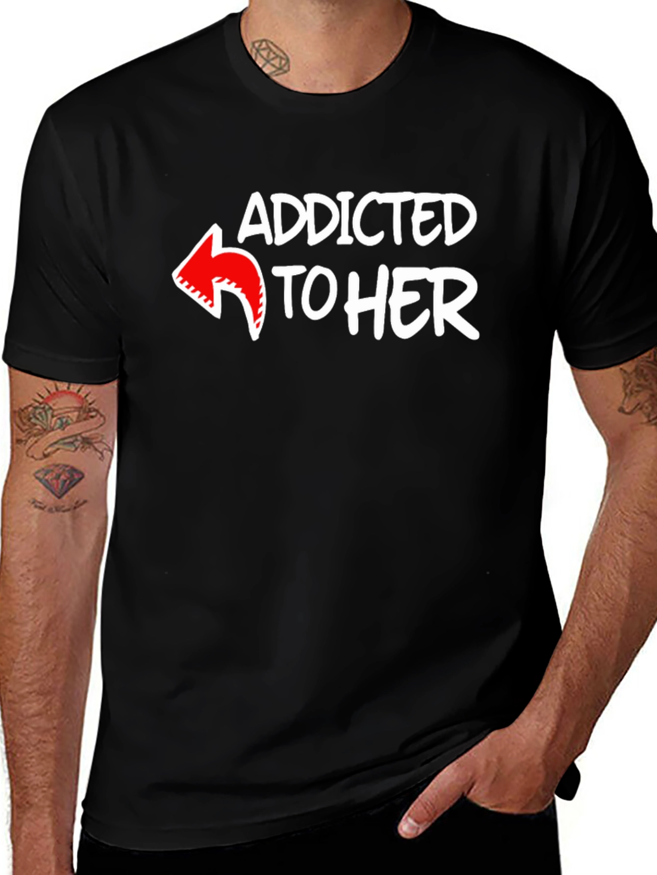 Addicted to Her Graphic Tee - Black Cotton Blend