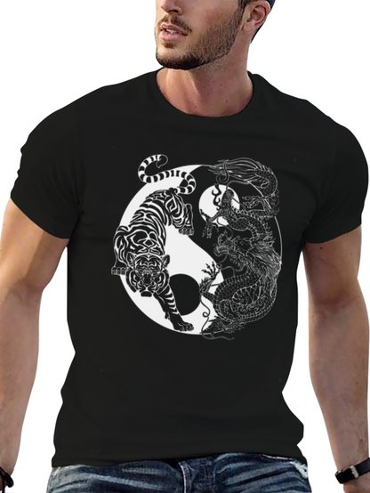Yin Yang Tiger Dragon Graphic T-Shirt