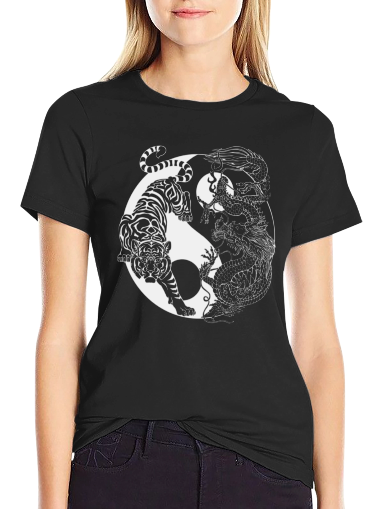 Yin Yang Tiger Dragon Graphic T-Shirt
