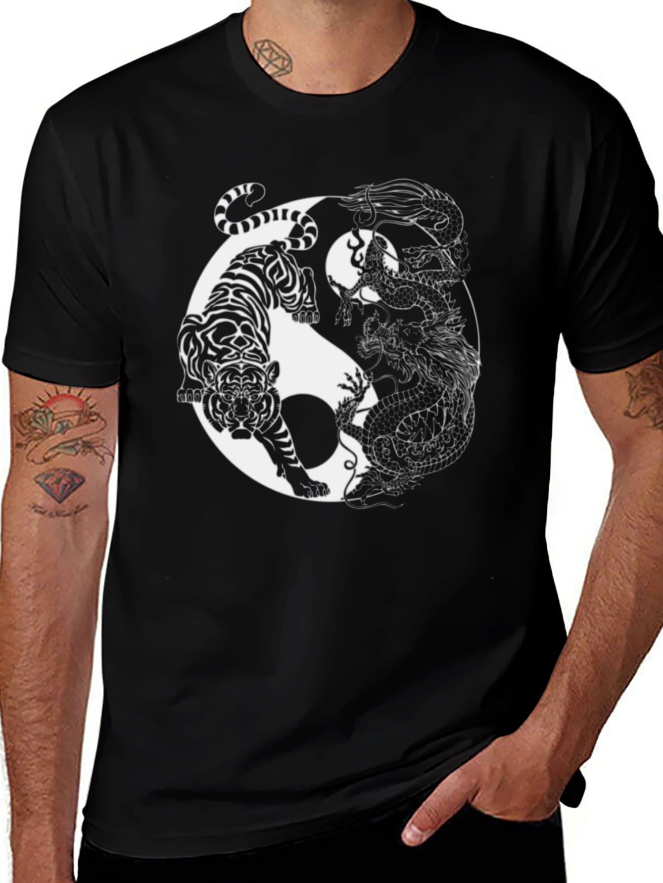 Yin Yang Tiger Dragon Graphic T-Shirt