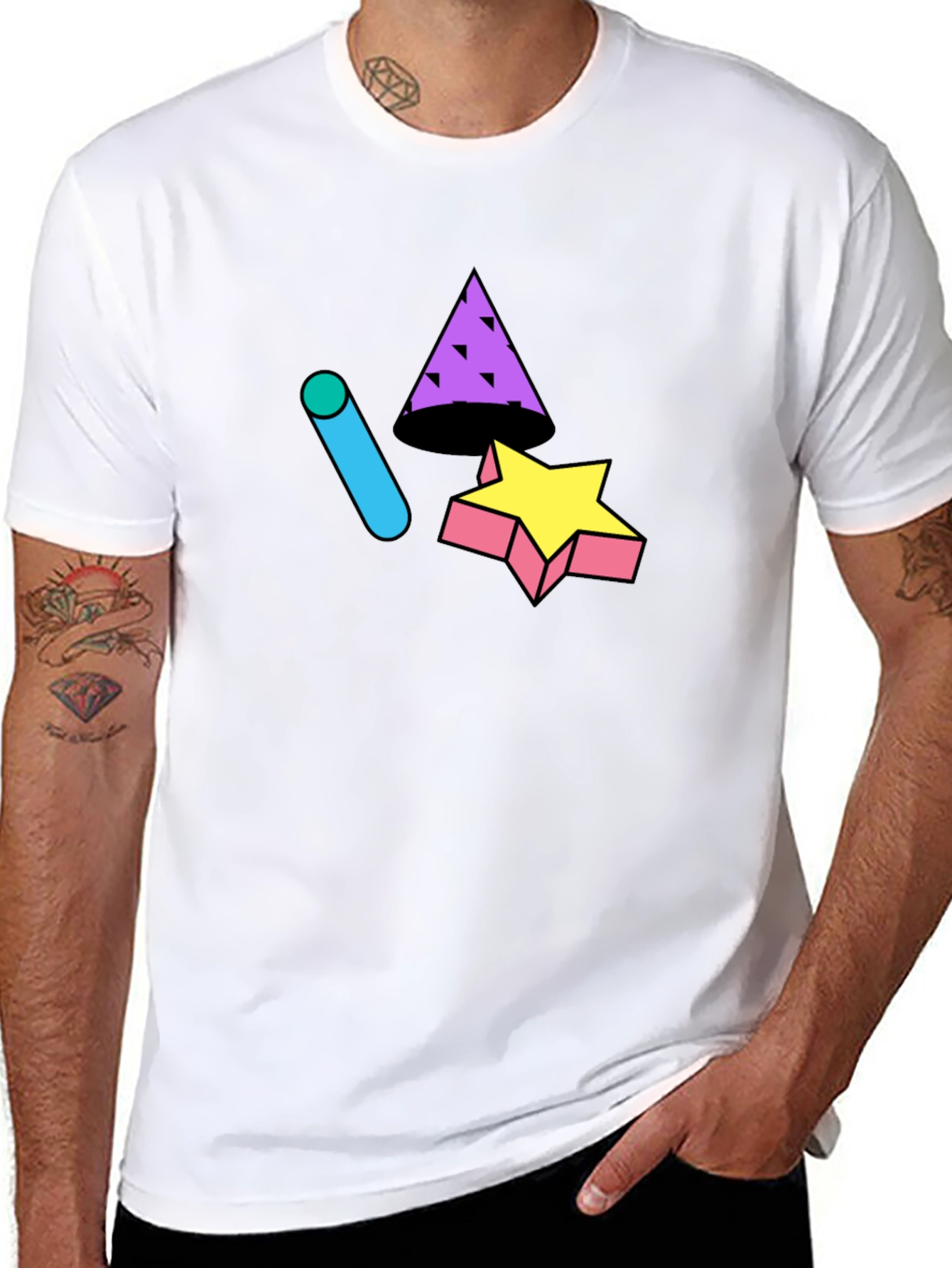 Retro 90s Geometric T-Shirt - Black