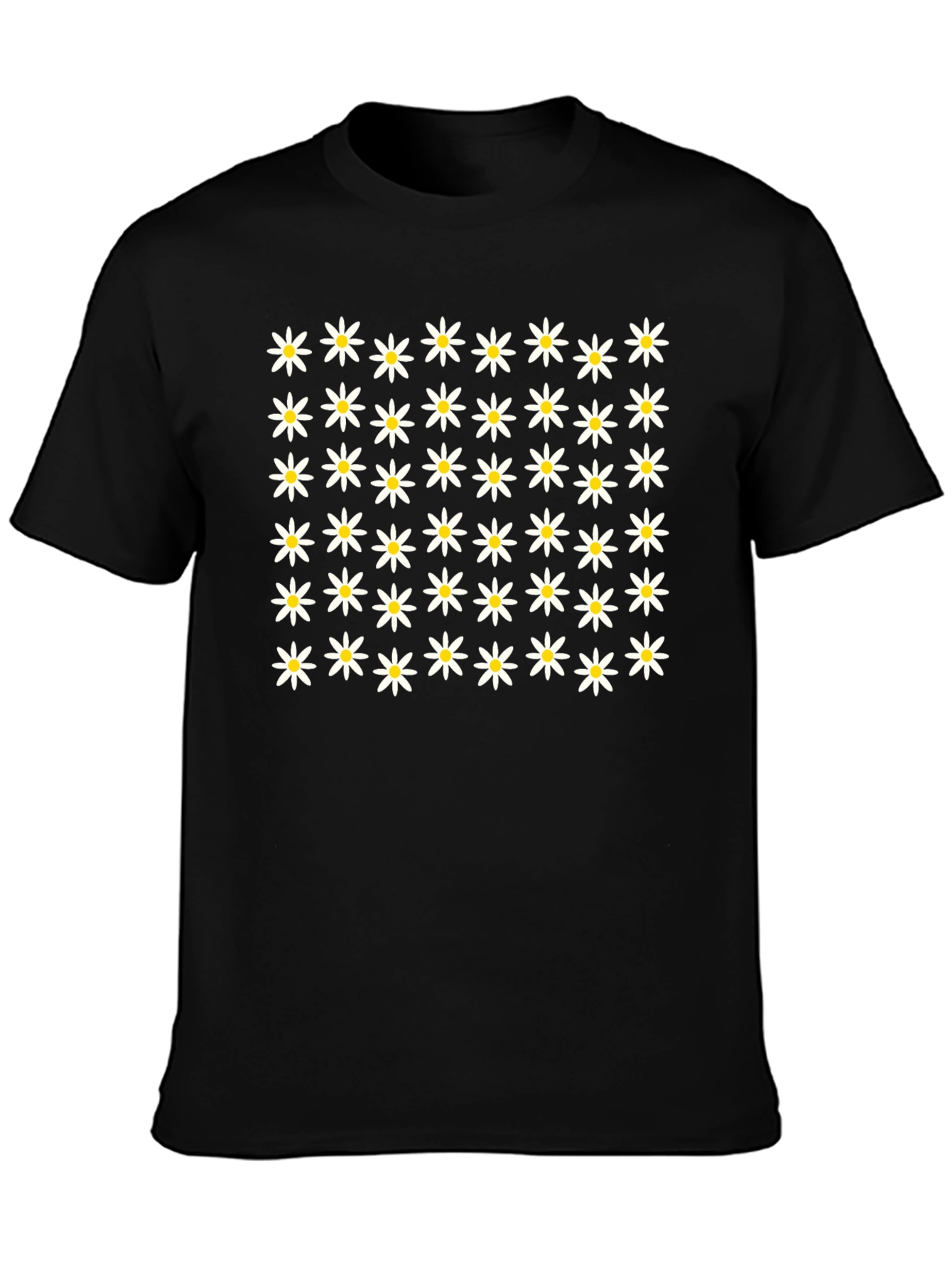Daisy Flower Pattern Black T-Shirt