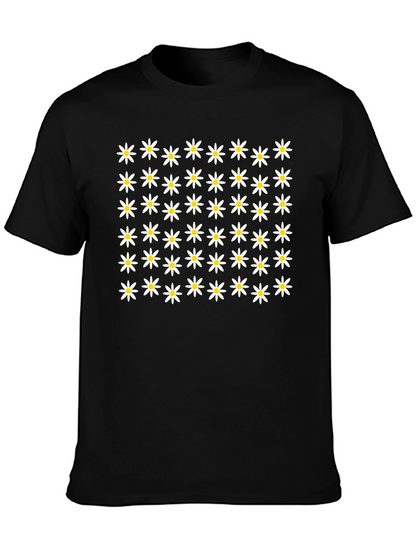 Daisy Flower Pattern Black T-Shirt