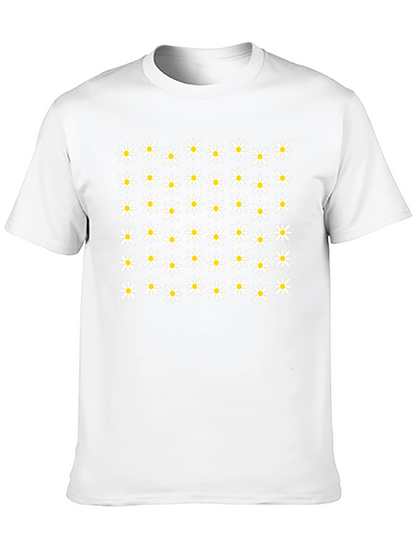 Daisy Flower Pattern Black T-Shirt