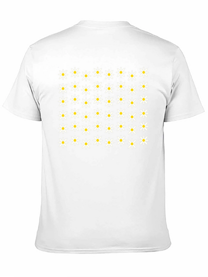 Daisy Flower Pattern Black T-Shirt