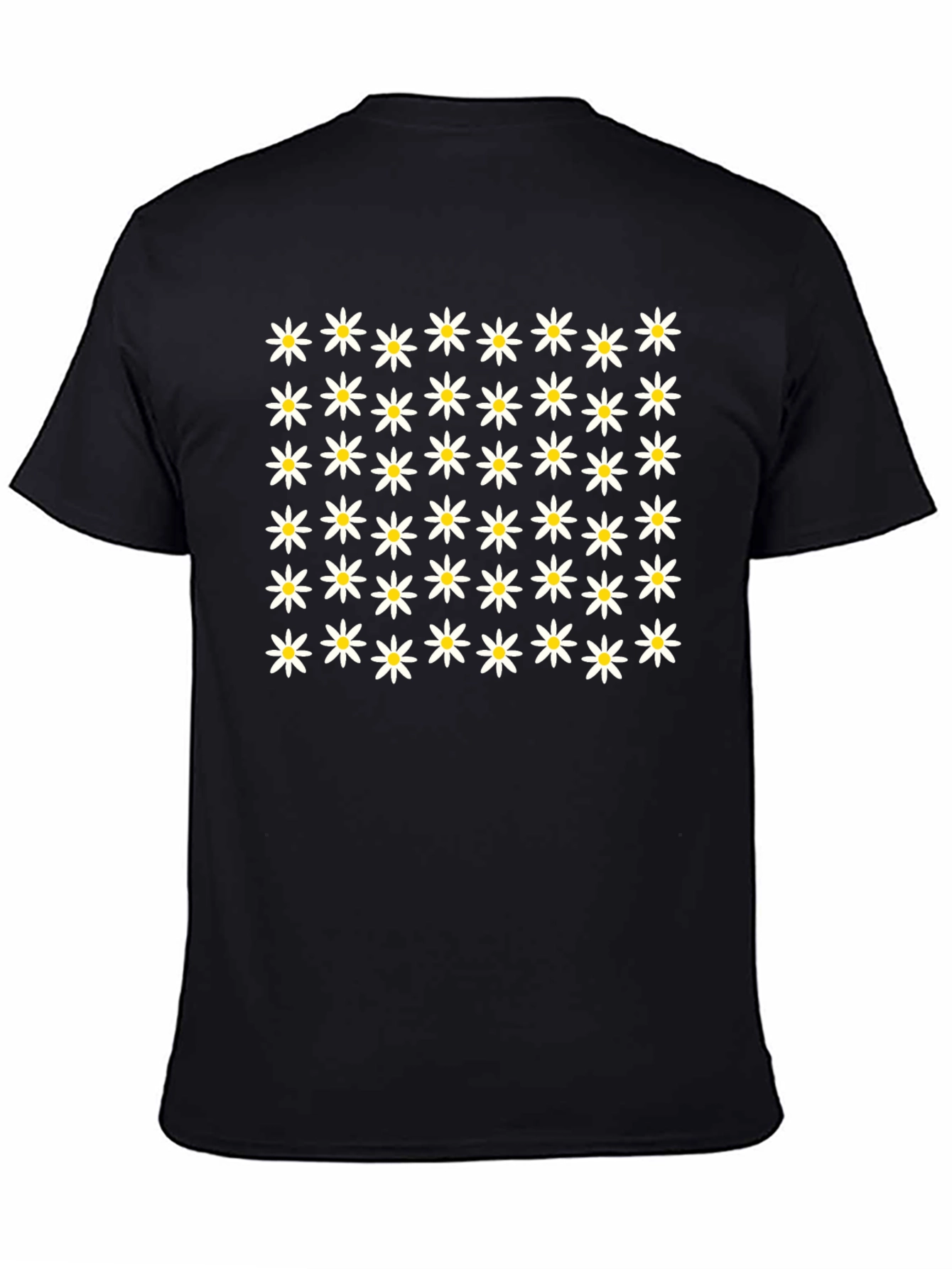 Daisy Flower Pattern Black T-Shirt