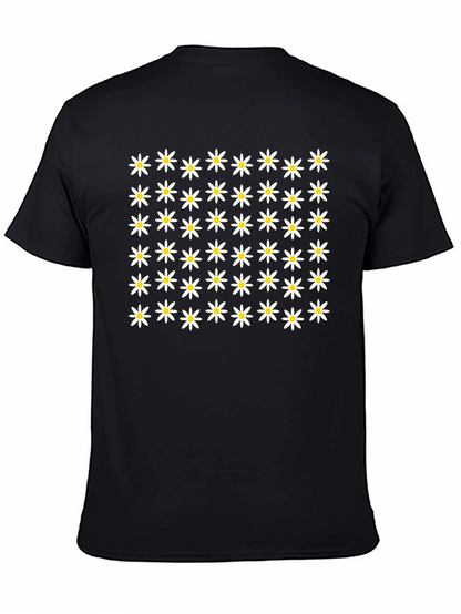 Daisy Flower Pattern Black T-Shirt