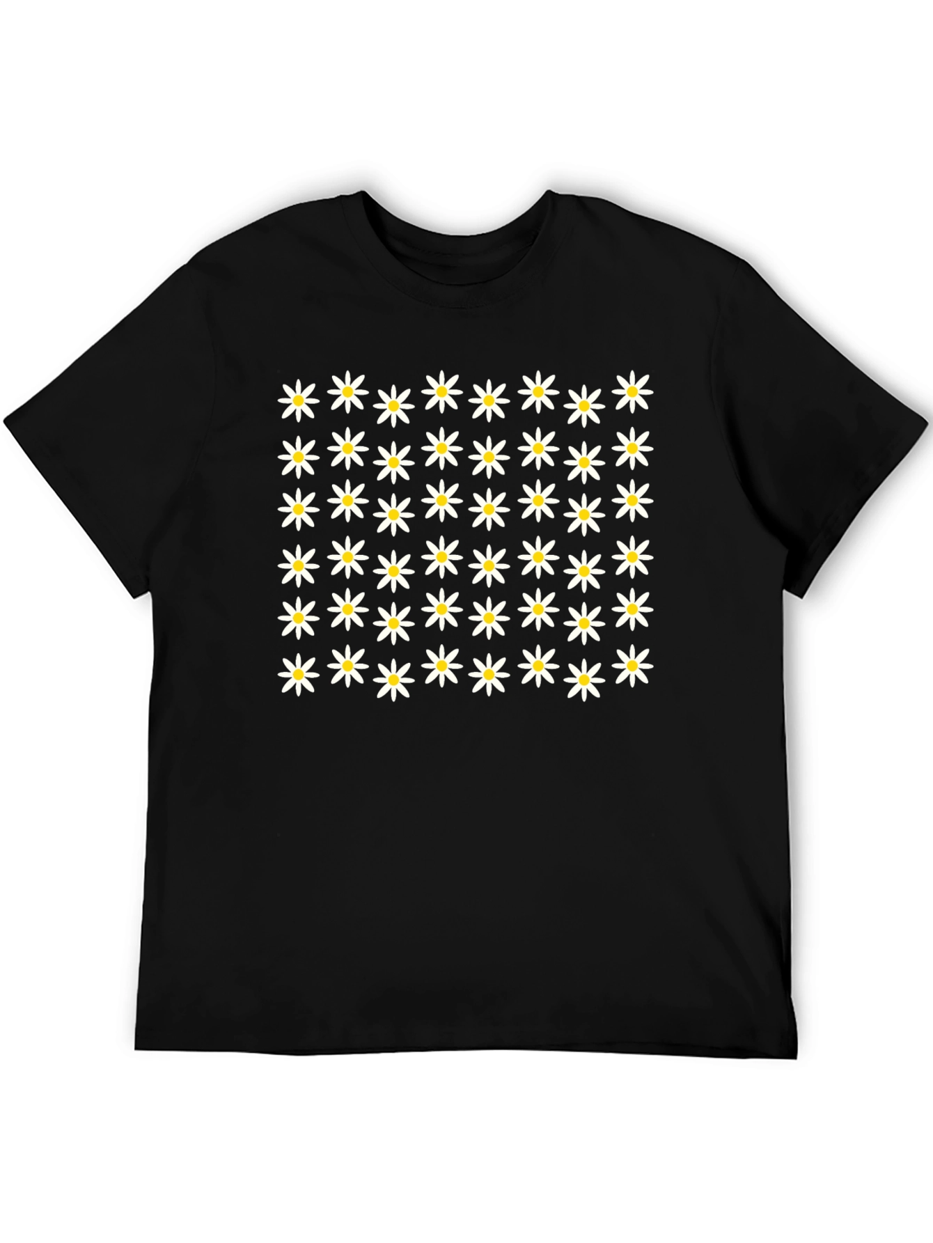 Daisy Flower Pattern Black T-Shirt