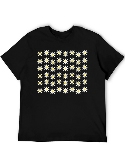 Daisy Flower Pattern Black T-Shirt