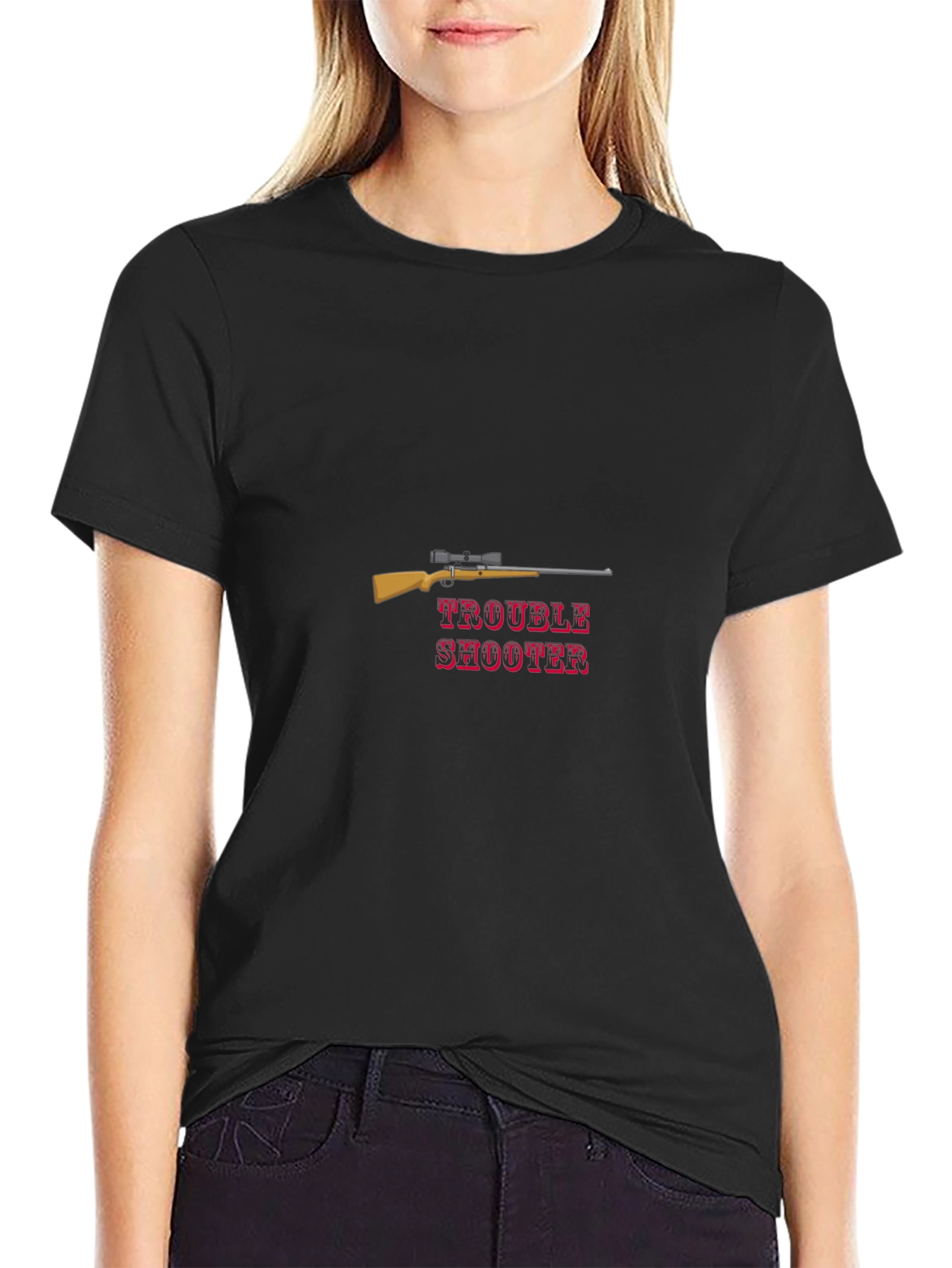 Trouble Shooter Graphic Tee - Rifle Design Black T-Shirt