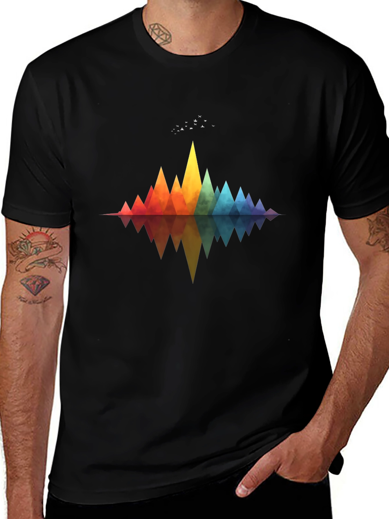 Geometric Rainbow Mountains T-Shirt - Stylish Graphic Tee
