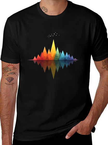 Geometric Rainbow Mountains T-Shirt - Stylish Graphic Tee
