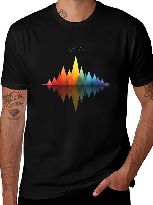 Geometric Rainbow Mountains T-Shirt - Stylish Graphic Tee