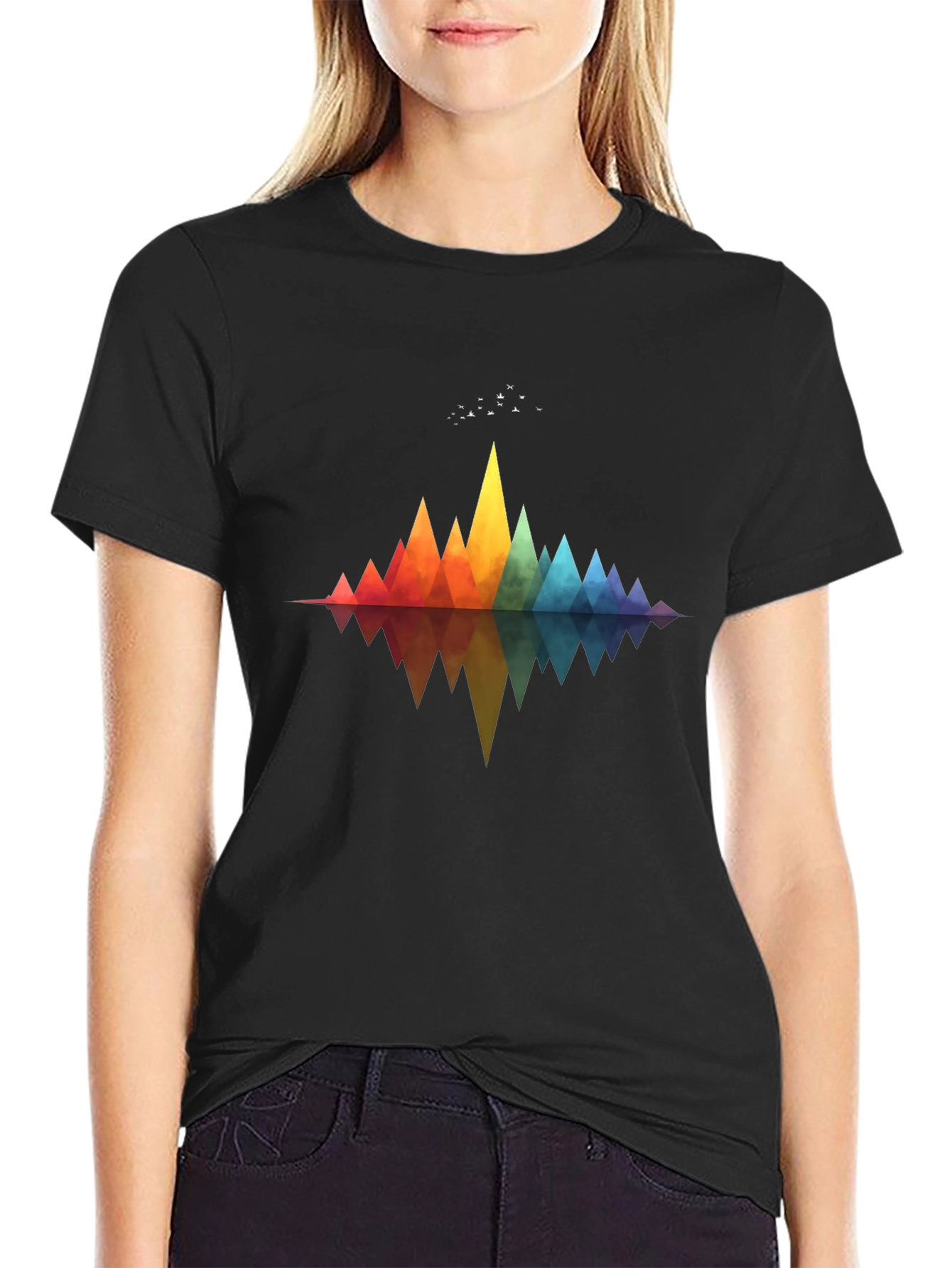 Geometric Rainbow Mountains T-Shirt - Stylish Graphic Tee