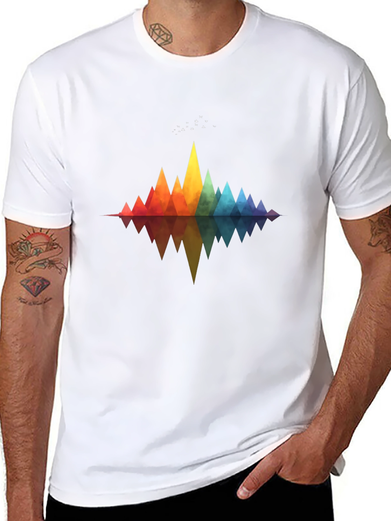 Geometric Rainbow Mountains T-Shirt - Stylish Graphic Tee