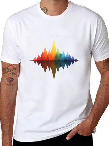 Geometric Rainbow Mountains T-Shirt - Stylish Graphic Tee