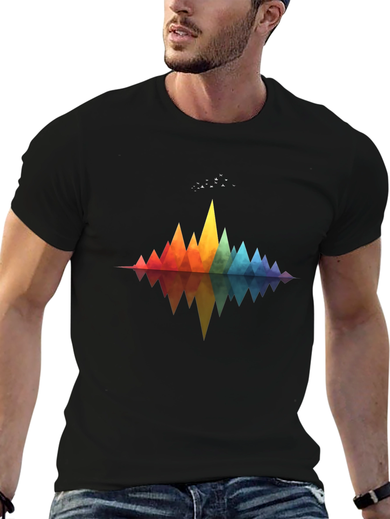 Geometric Rainbow Mountains T-Shirt - Stylish Graphic Tee