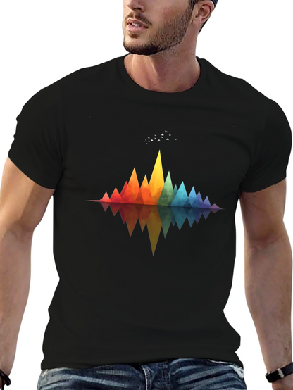 Geometric Rainbow Mountains T-Shirt - Stylish Graphic Tee