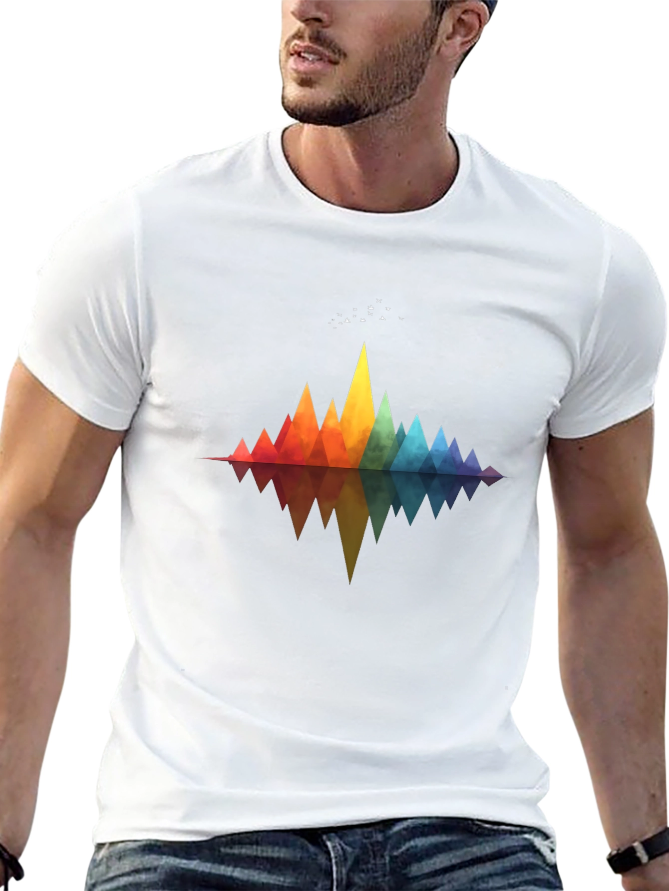 Geometric Rainbow Mountains T-Shirt - Stylish Graphic Tee