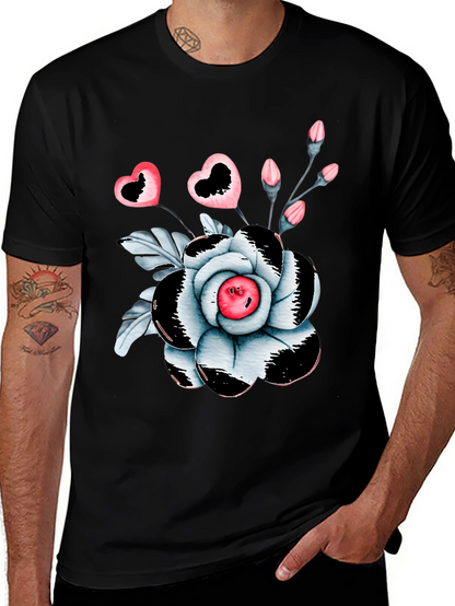 Floral Heart Graphic Tee - Trendy Black T-Shirt