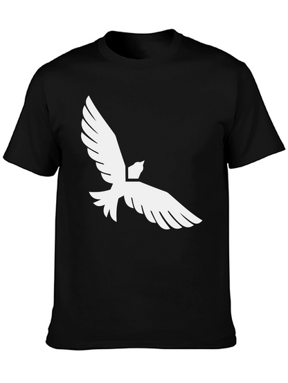 Black T-Shirt with White Bird Graphic