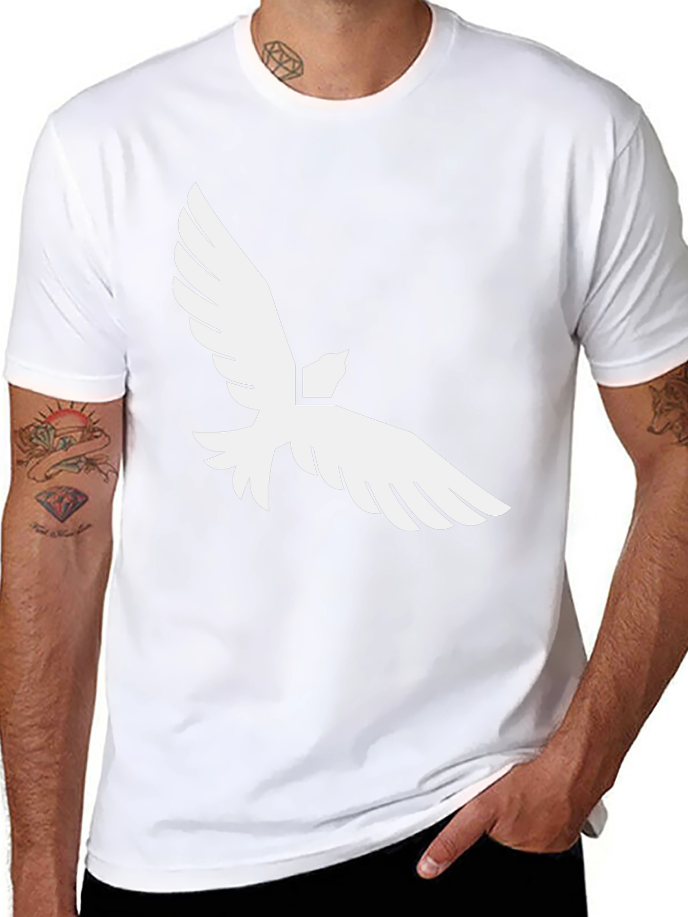 Black T-Shirt with White Bird Graphic
