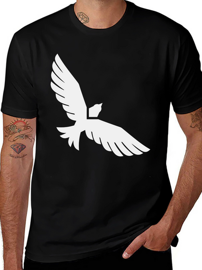 Black T-Shirt with White Bird Graphic