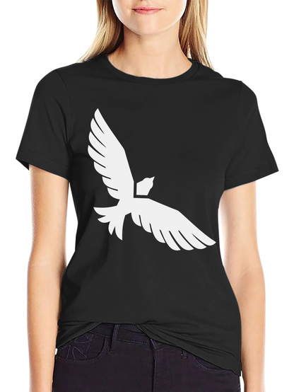 Black T-Shirt with White Bird Graphic