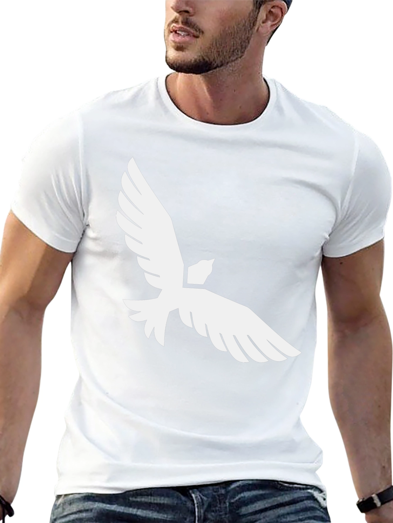 Black T-Shirt with White Bird Graphic