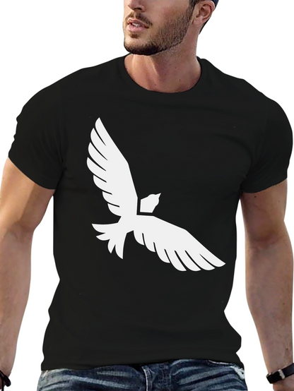 Black T-Shirt with White Bird Graphic
