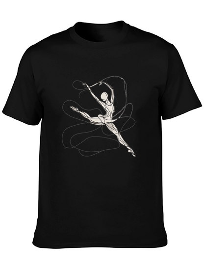 Black T-Shirt with Abstract Gymnast Design