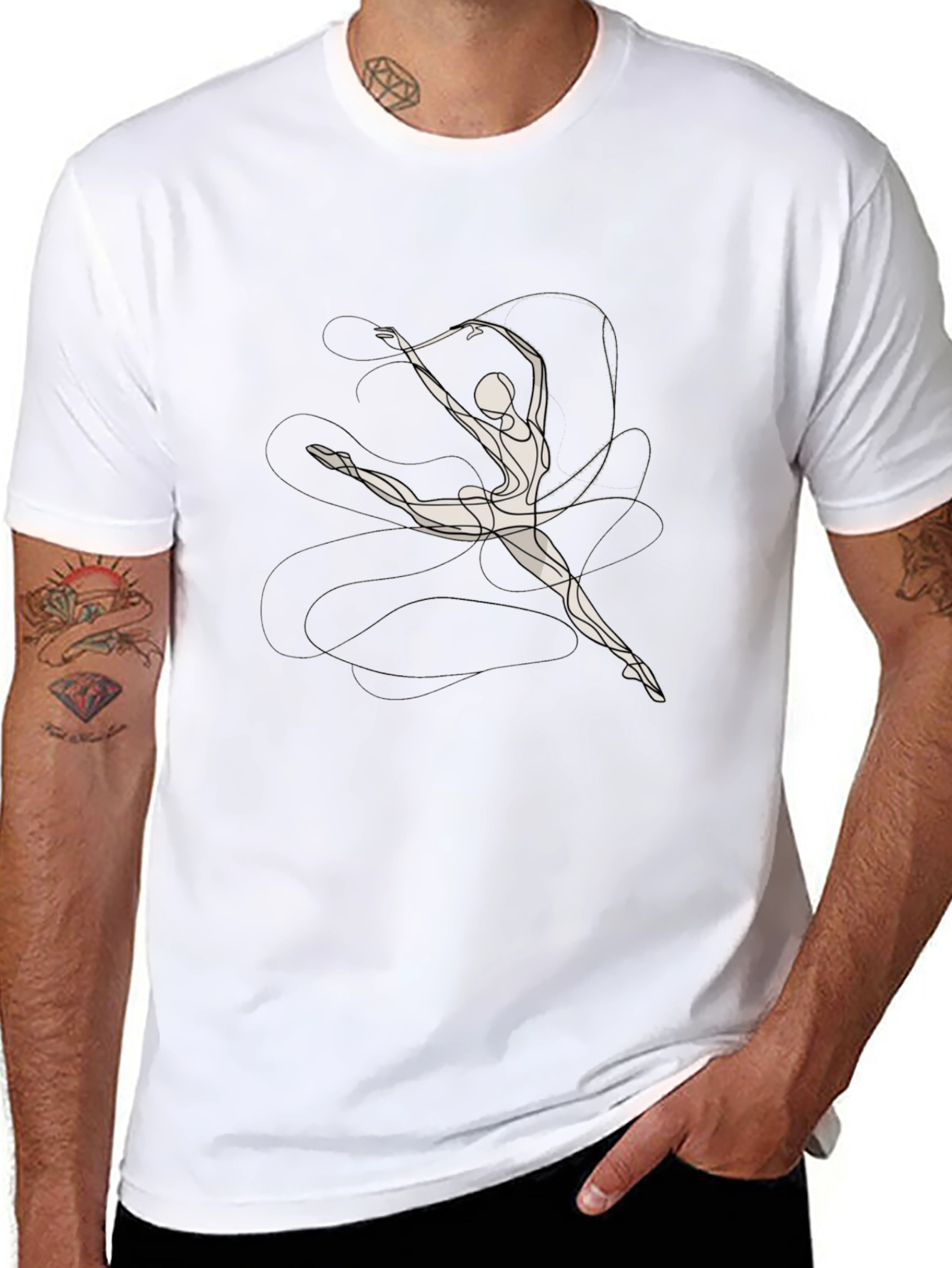 Black T-Shirt with Abstract Gymnast Design