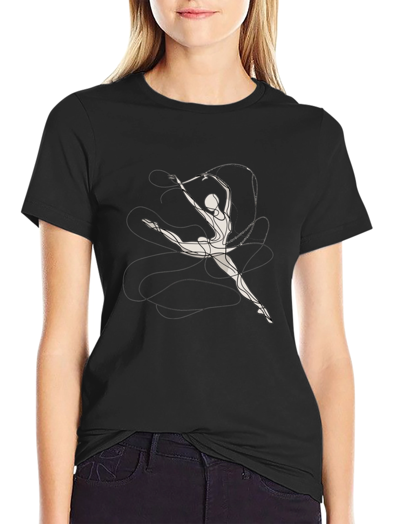 Black T-Shirt with Abstract Gymnast Design