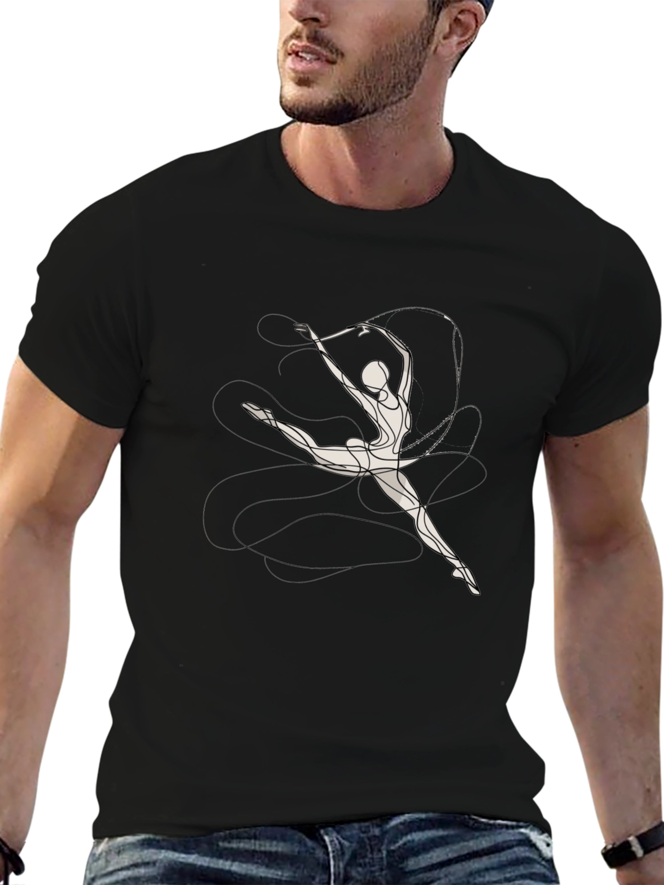 Black T-Shirt with Abstract Gymnast Design