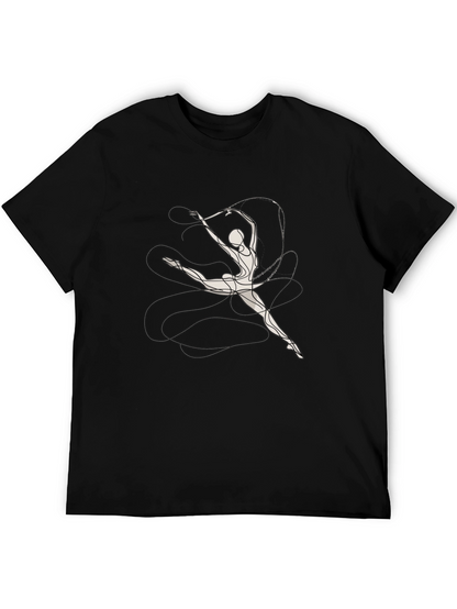 Black T-Shirt with Abstract Gymnast Design