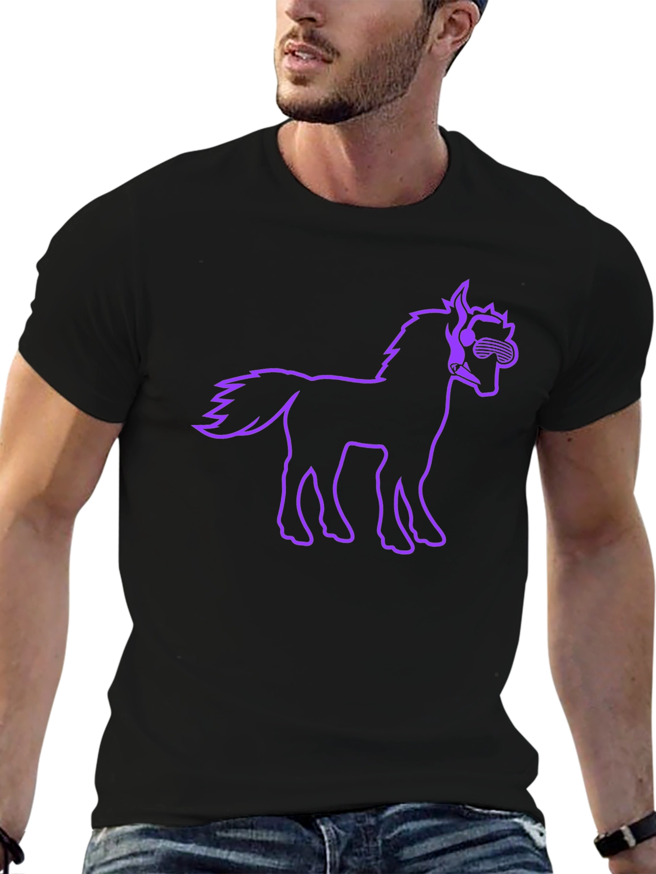 Cool Horse Graphic Tee - Black Cotton T-Shirt