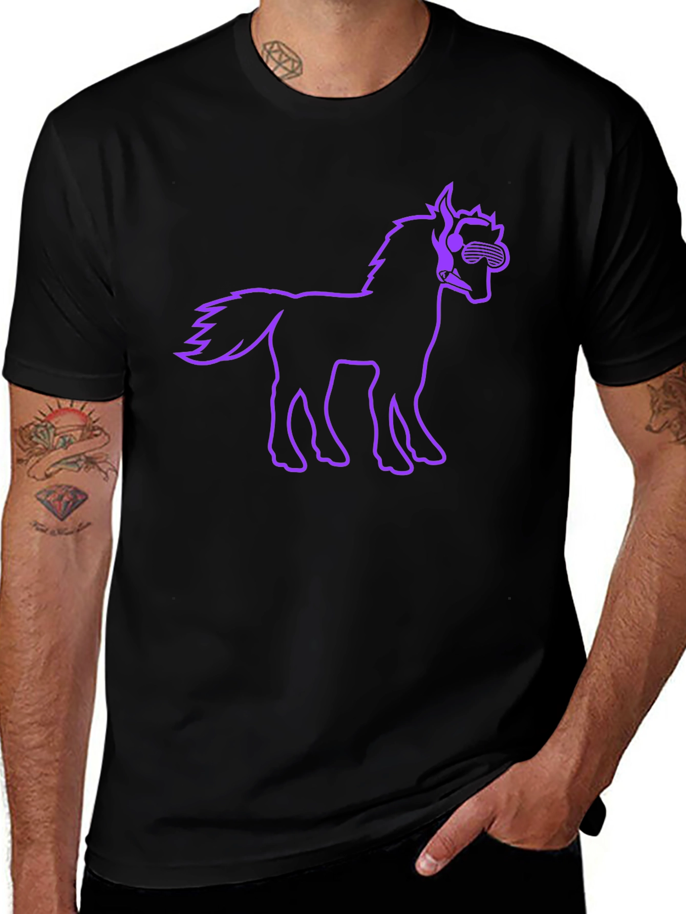 Cool Horse Graphic Tee - Black Cotton T-Shirt